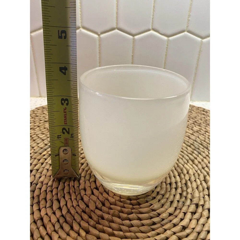 Glassybaby White Frosted Glass Clear Base Solid Round 4 in Dia 3 in Tall
